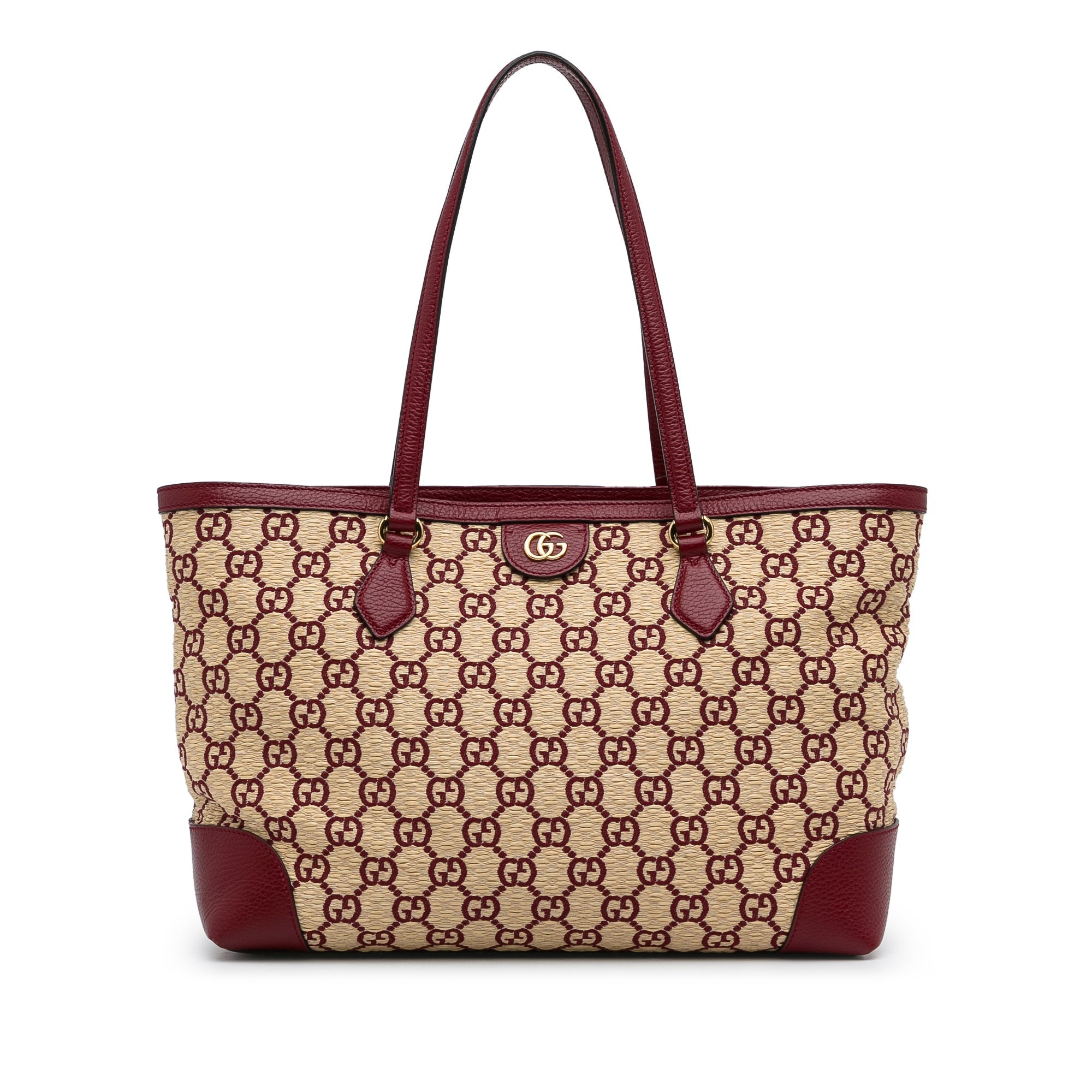 Brown Gucci Medium GG Straw Ophidia Shopping Tote