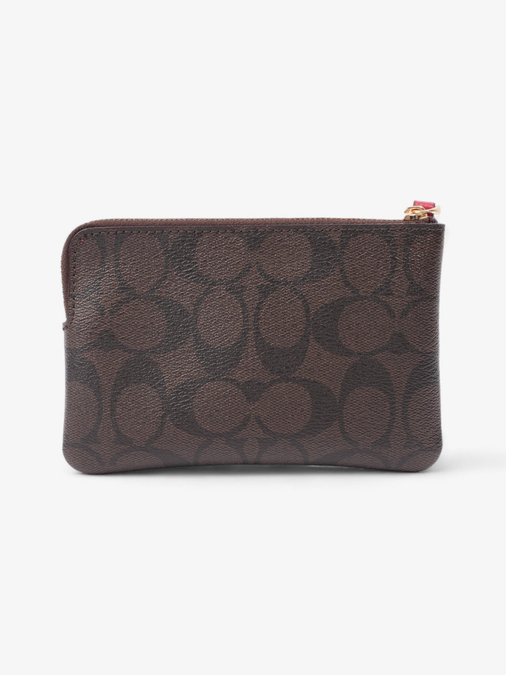 Coach Corner Zip Wristlet Brown Signature / Red Coated Canvas