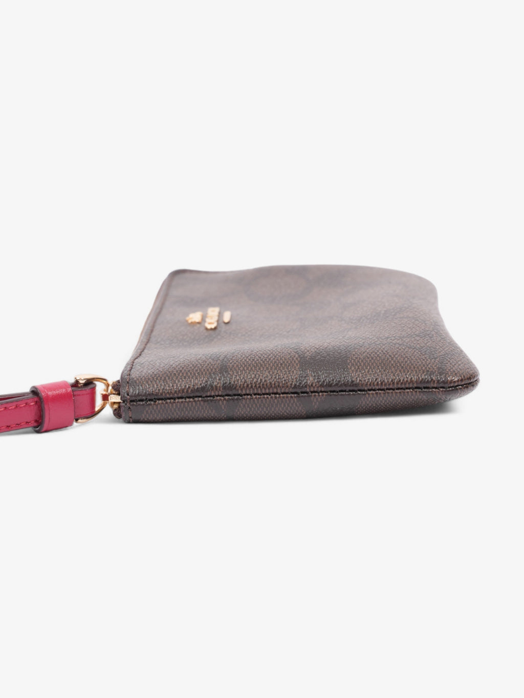 Coach Corner Zip Wristlet Brown Signature / Red Coated Canvas