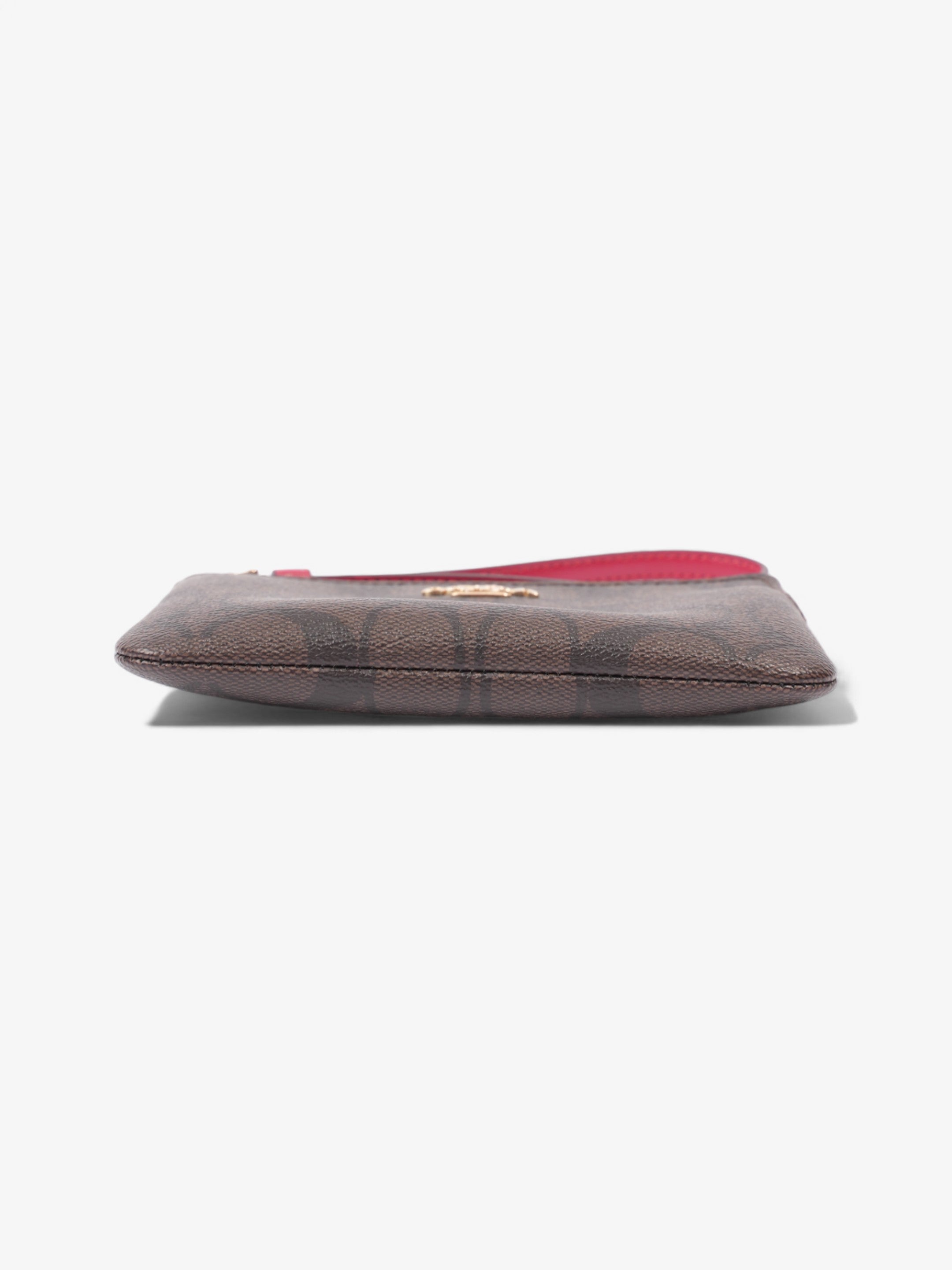 Coach Corner Zip Wristlet Brown Signature / Red Coated Canvas