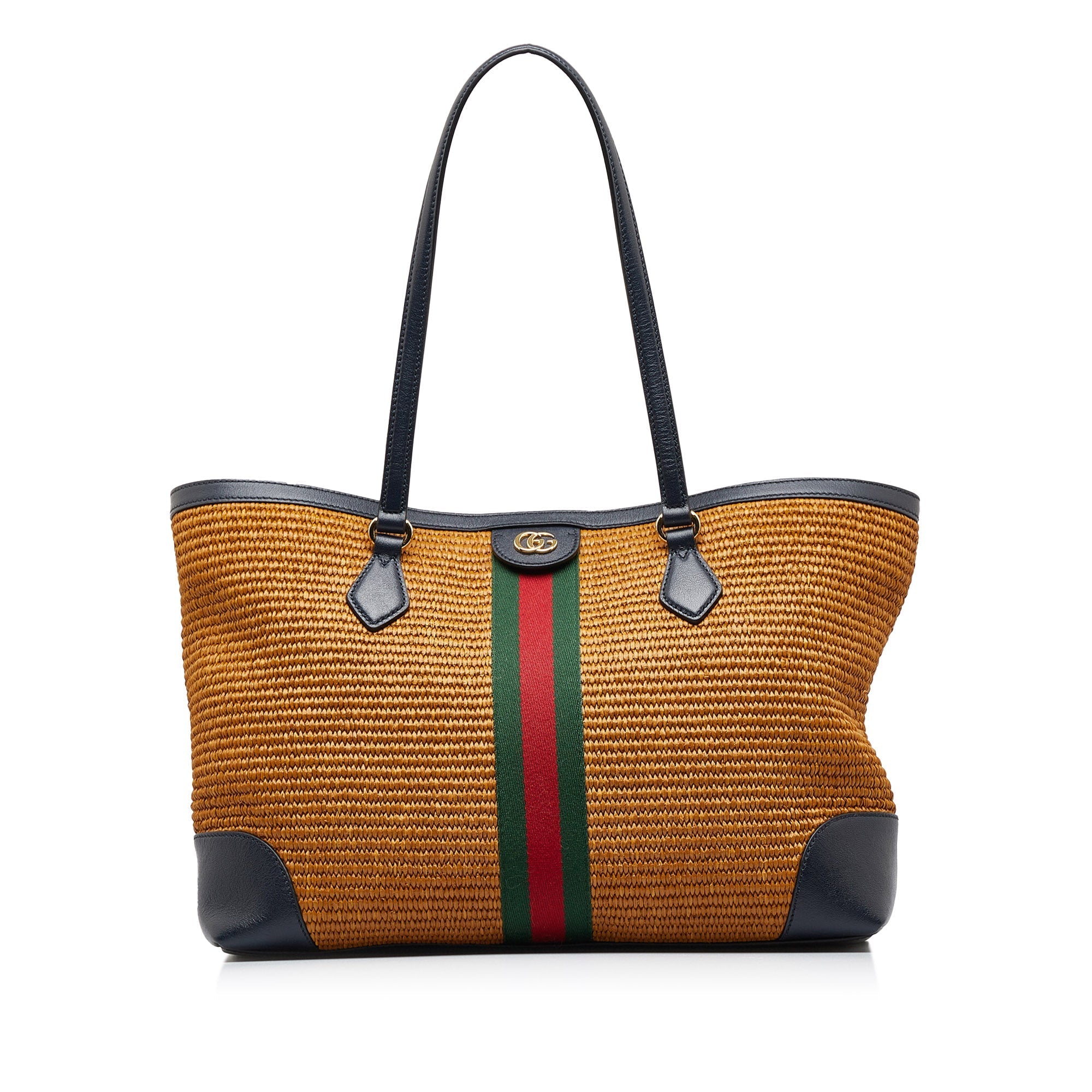 Brown Gucci Medium Raffia Ophidia Tote Bag