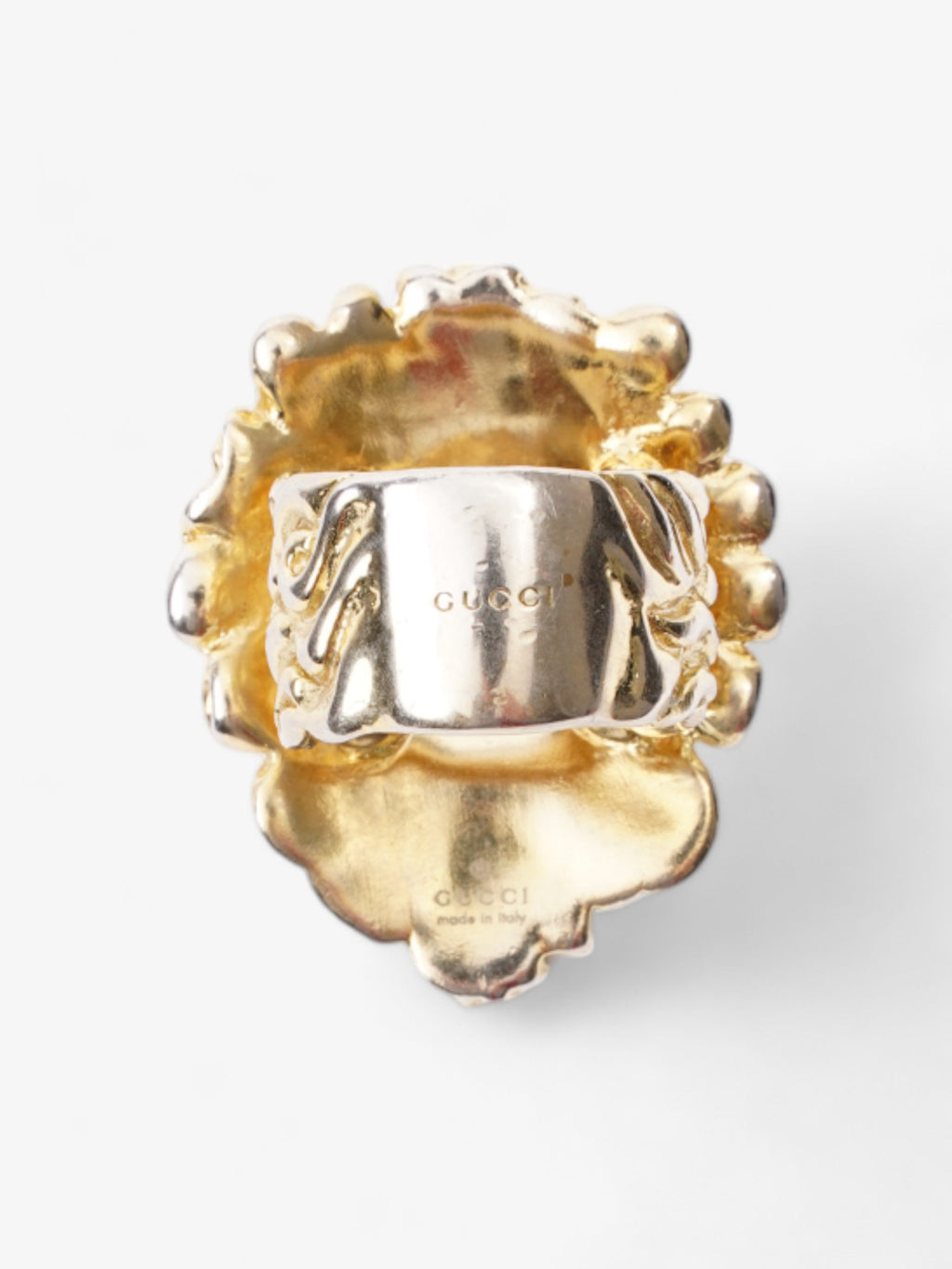 Gucci Lion Head Ring Gold / Green Base Metal L