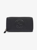Gucci Soho Interlocking G Tassel Round Long Wallet Black / Light Gold Leather