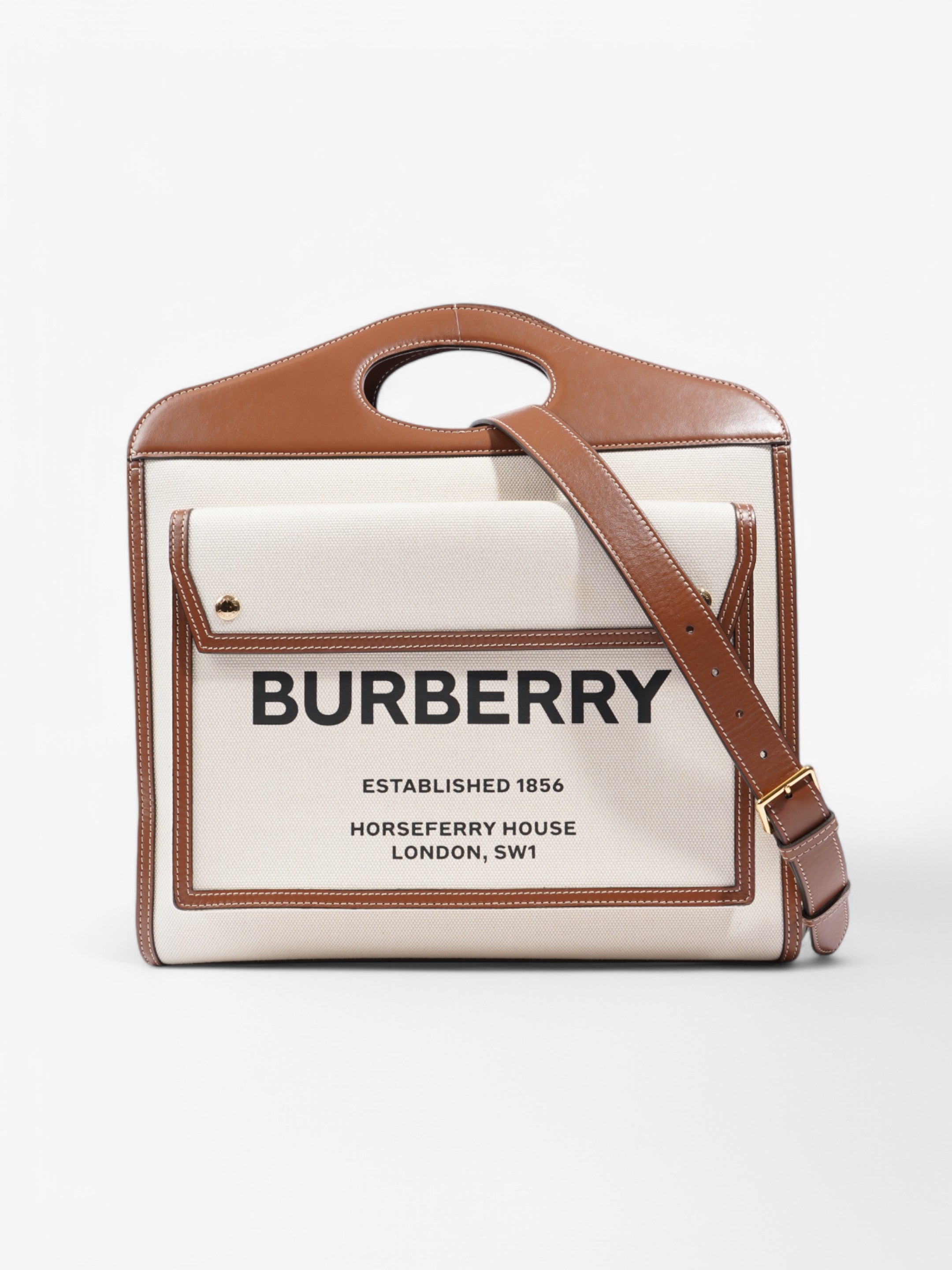 Burberry Pocket Bag White / Brown / Black Cotton Medium
