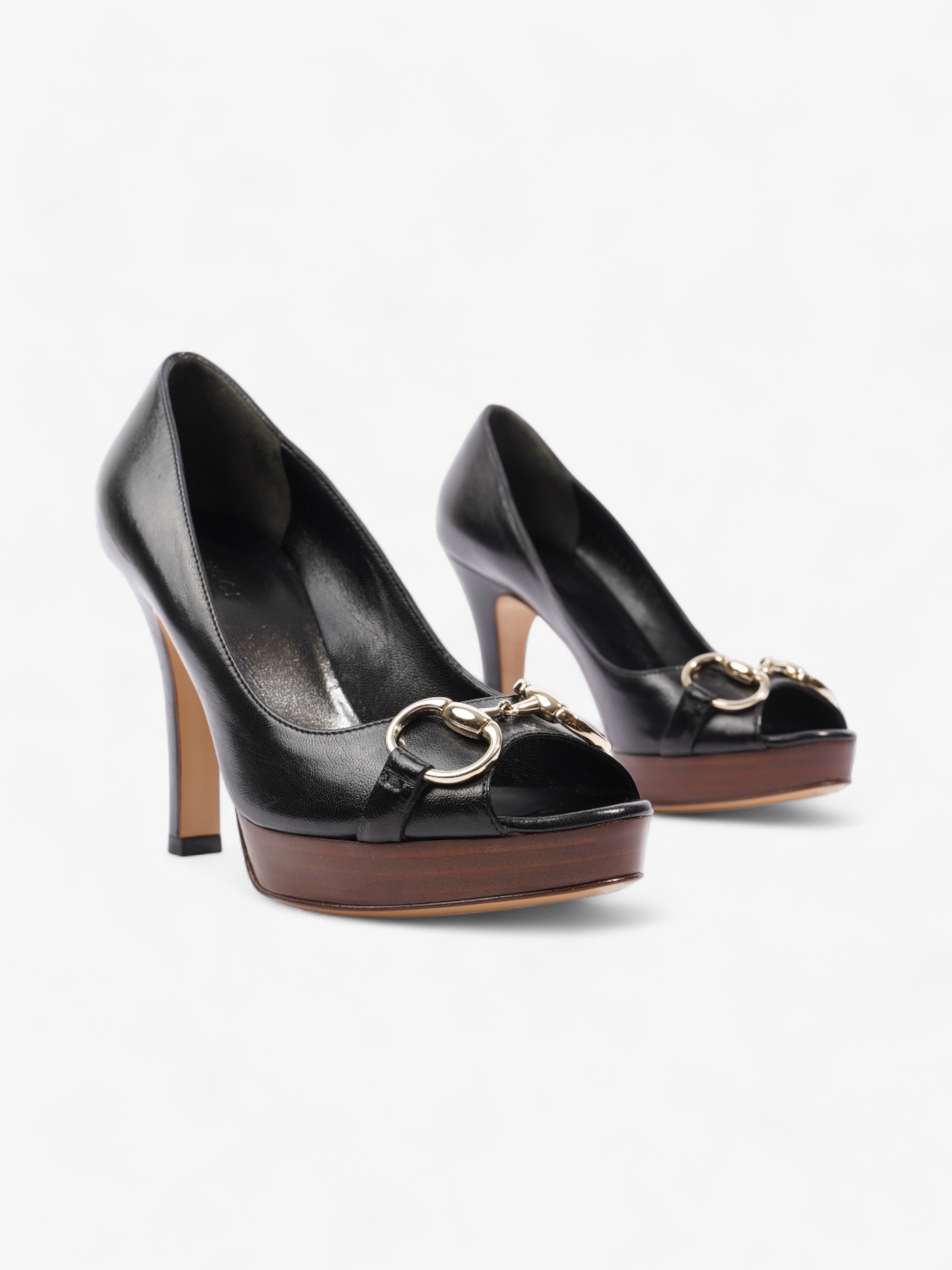 Gucci Horsebit Open Toe Heels 90 Black Leather EU 35.5 UK 2.5