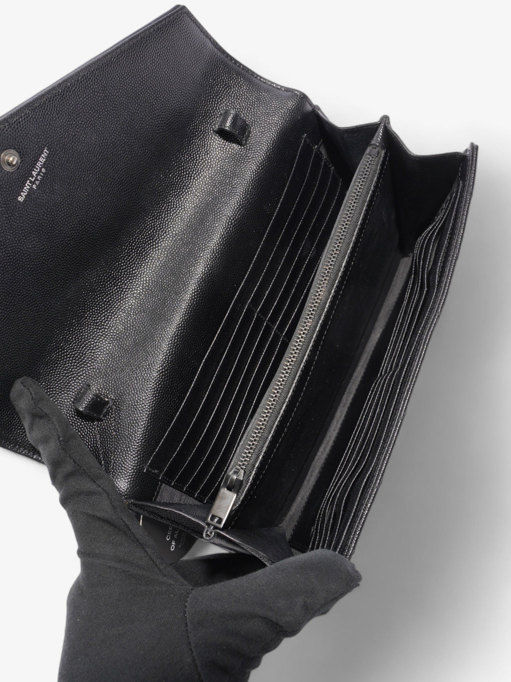 Saint Laurent Monogram Envelope Wallet on Chain Black Matelasse Leather