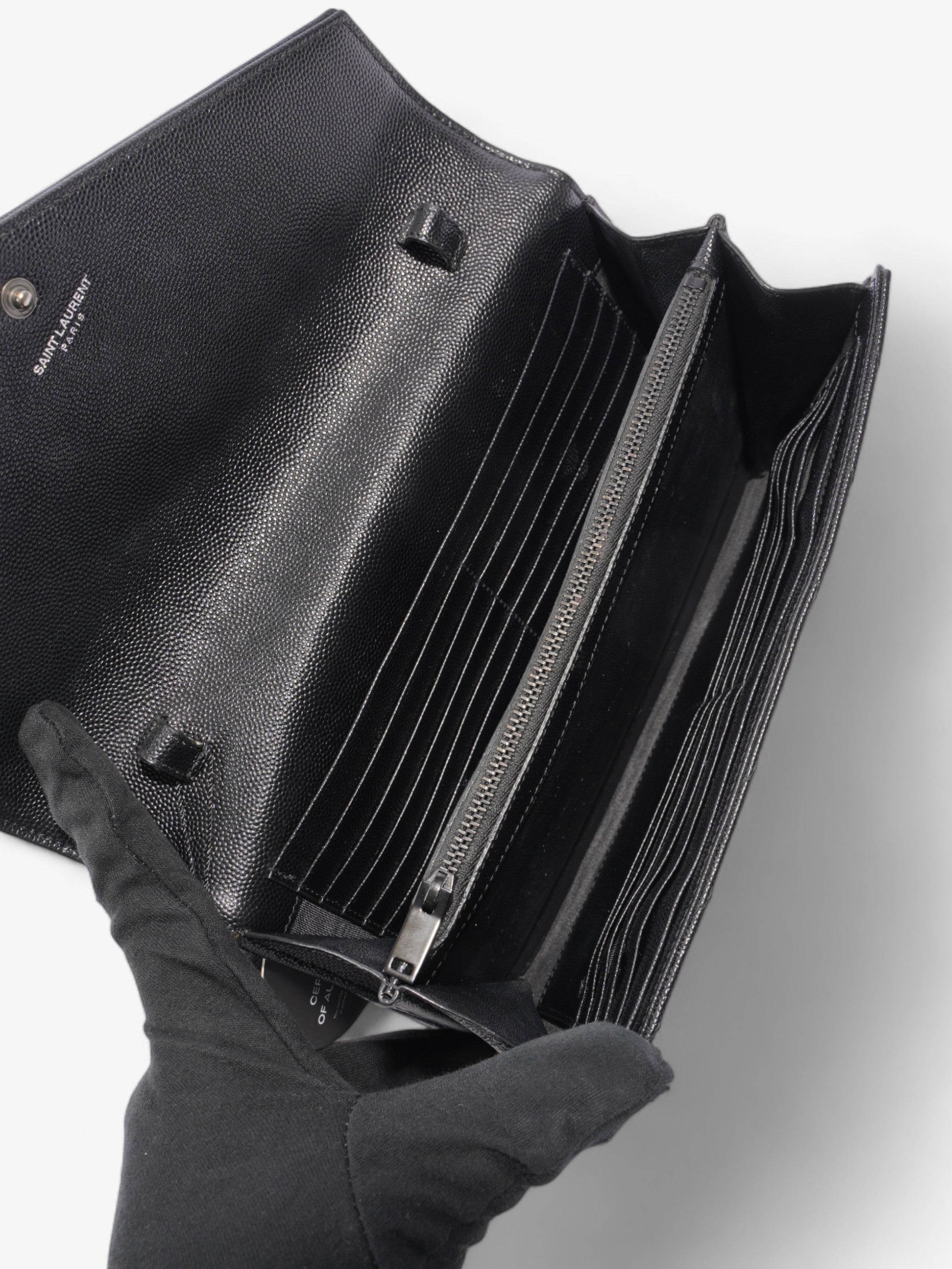 Saint Laurent Monogram Envelope Wallet on Chain Black Matelasse Leather