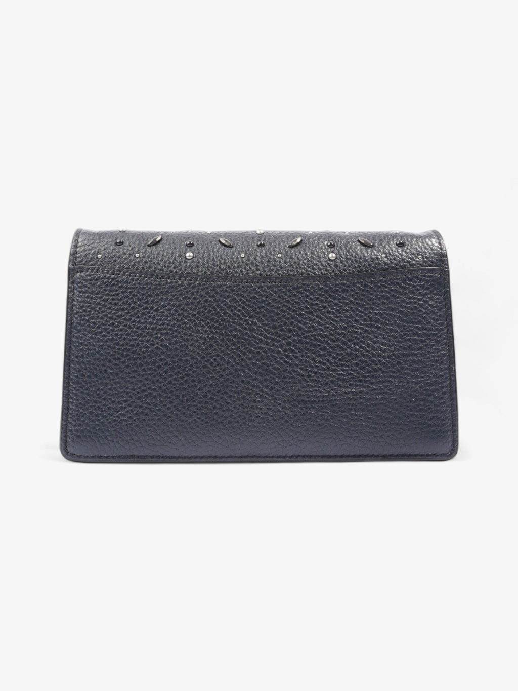 Coach Callie Foldover Chain Clutch Navy Blue Leather