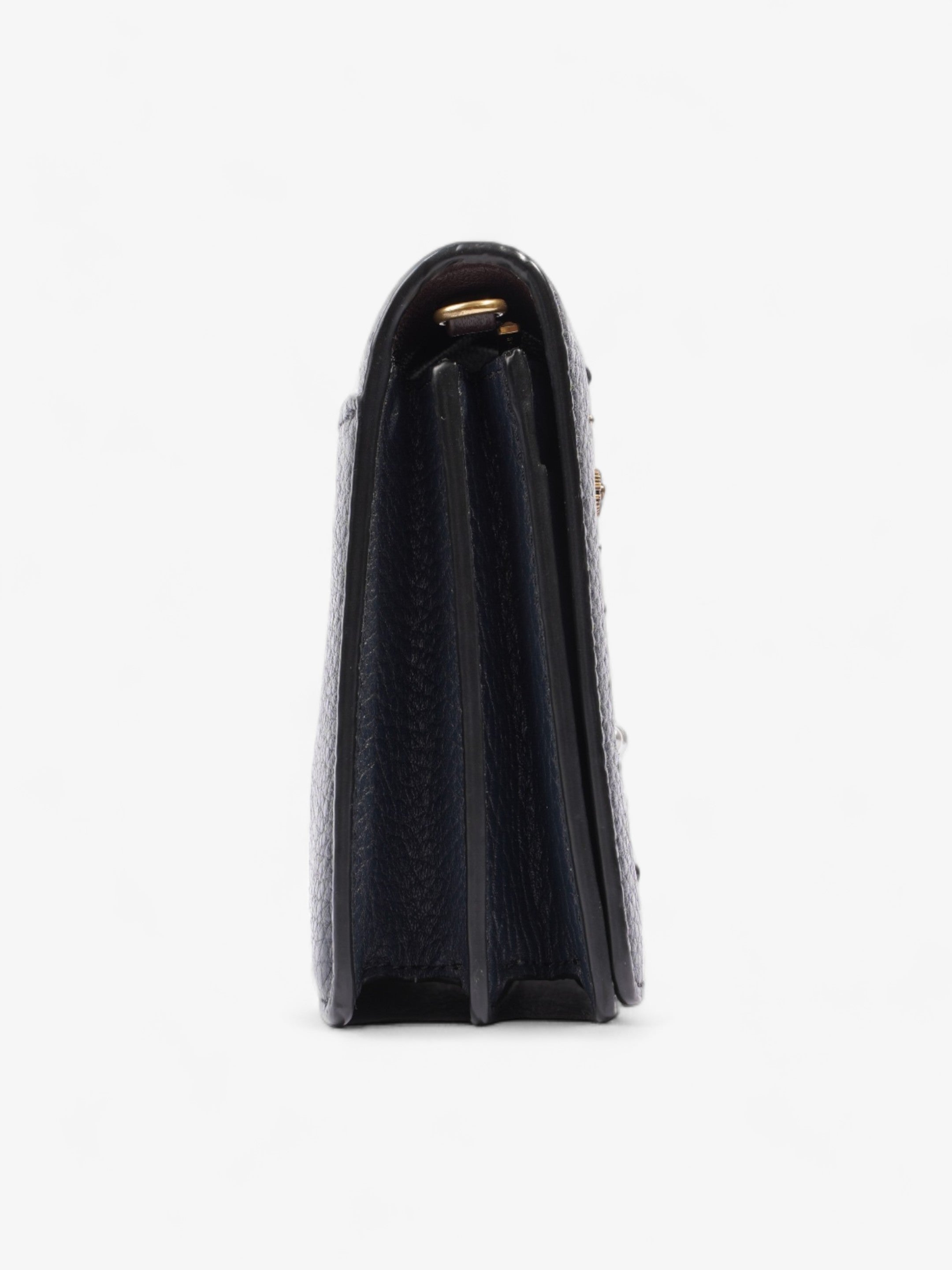 Coach Callie Foldover Chain Clutch Navy Blue Leather