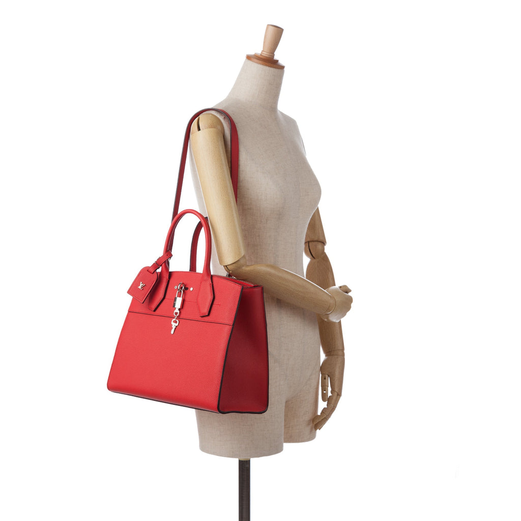 Red Louis Vuitton City Steamer MM Satchel