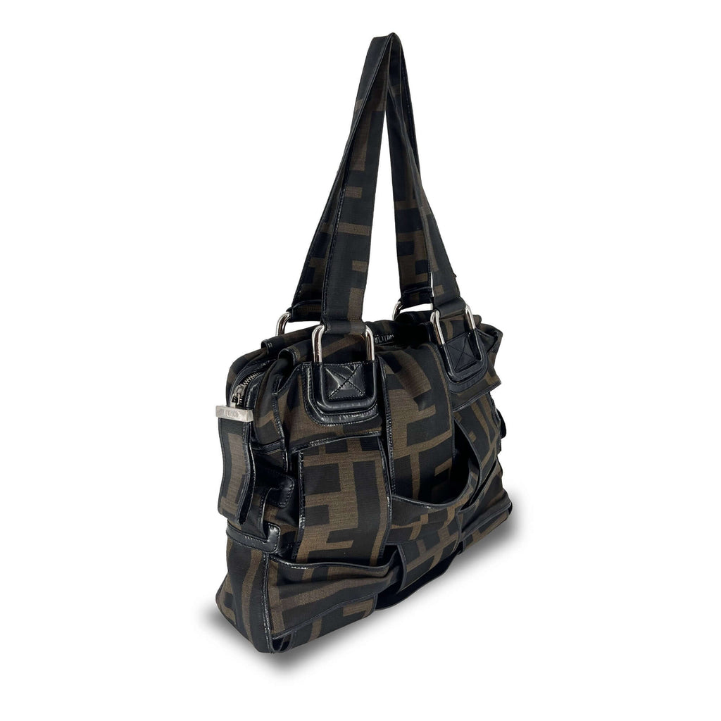 Fendi Zucca Woven Crossword Black-Brown Canvas Bag