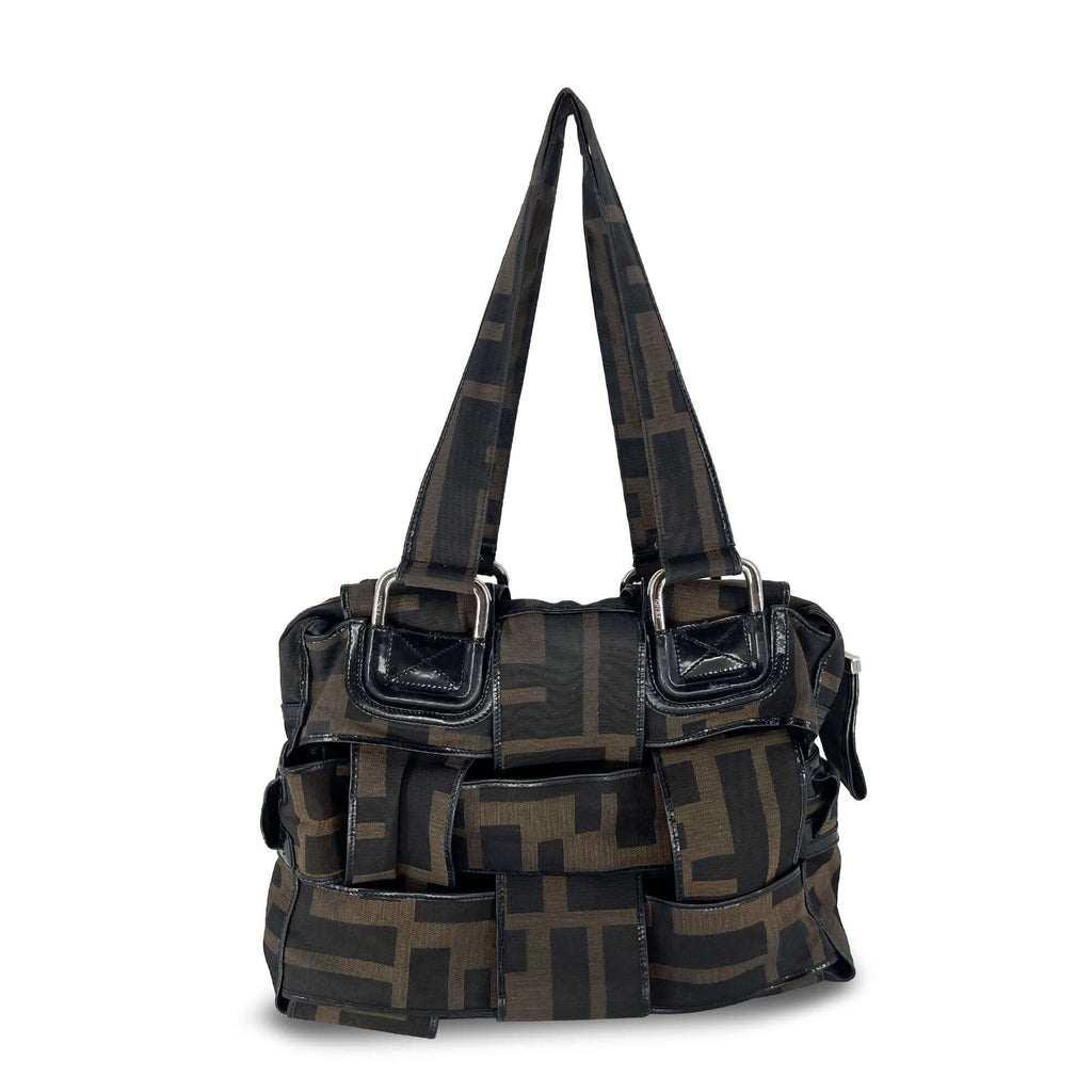 Fendi Zucca Woven Crossword Black-Brown Canvas Bag