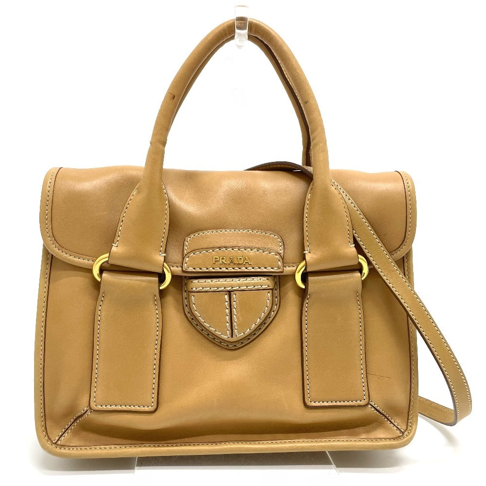 PRADA Handbag leather beige logo Square Women Used