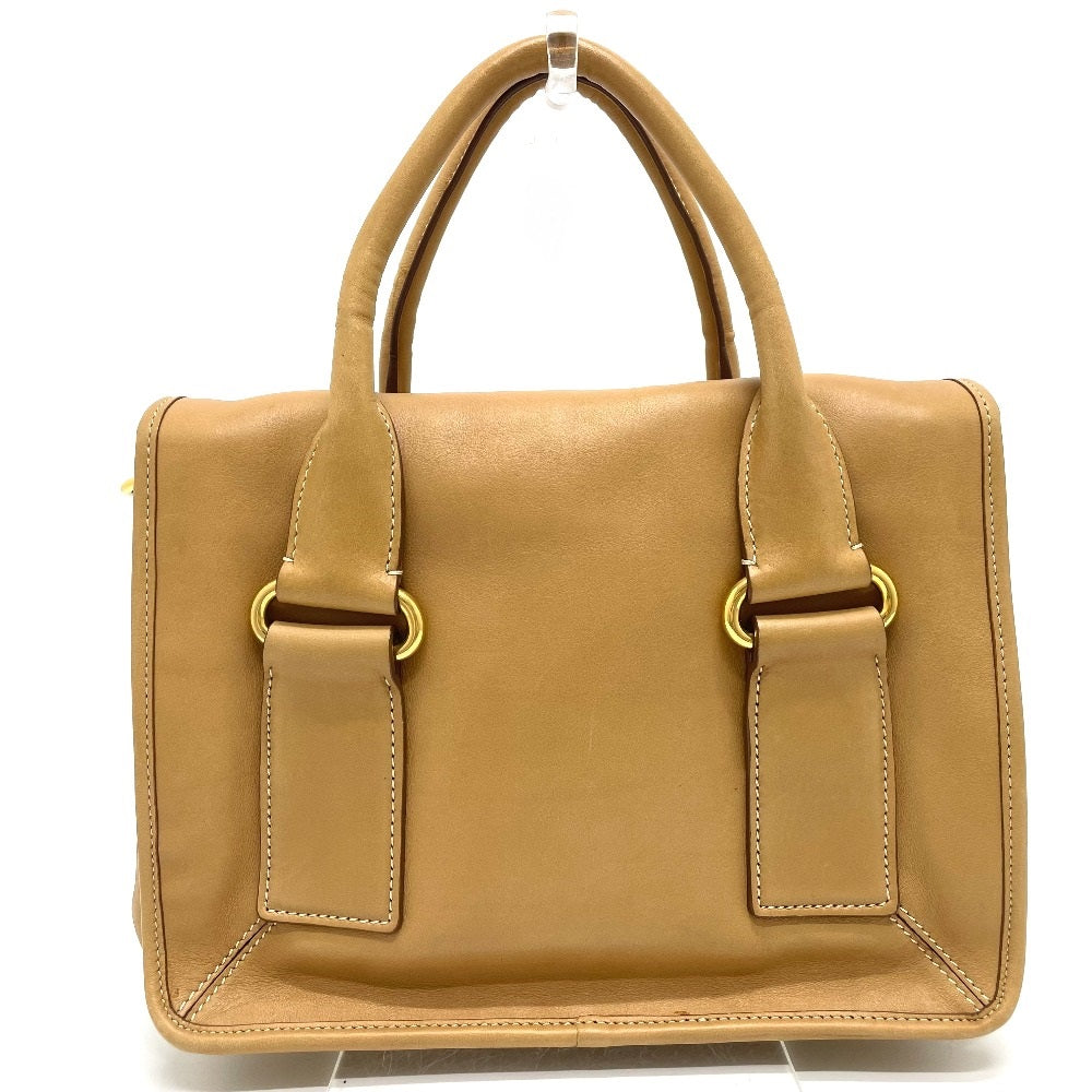 PRADA Handbag leather beige logo Square Women Used