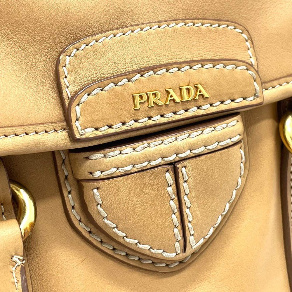 PRADA Handbag leather beige logo Square Women Used