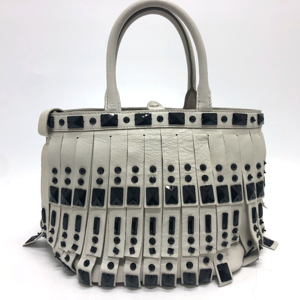 PRADA Handbag B2466S leather white fringe Women Used