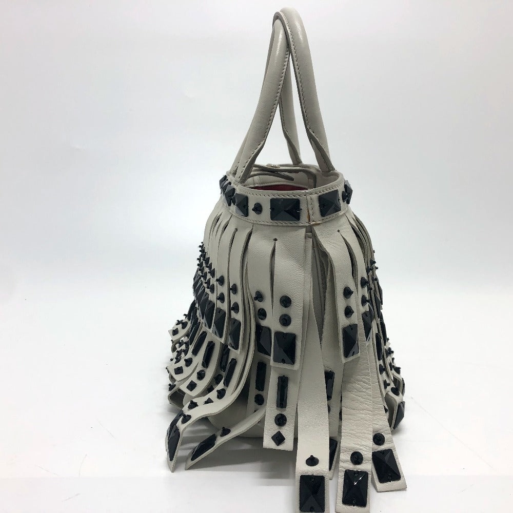 PRADA Handbag B2466S leather white fringe Women Used