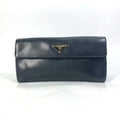 PRADA Clutch bag saffiano leather black Triangle logo plate Women Used