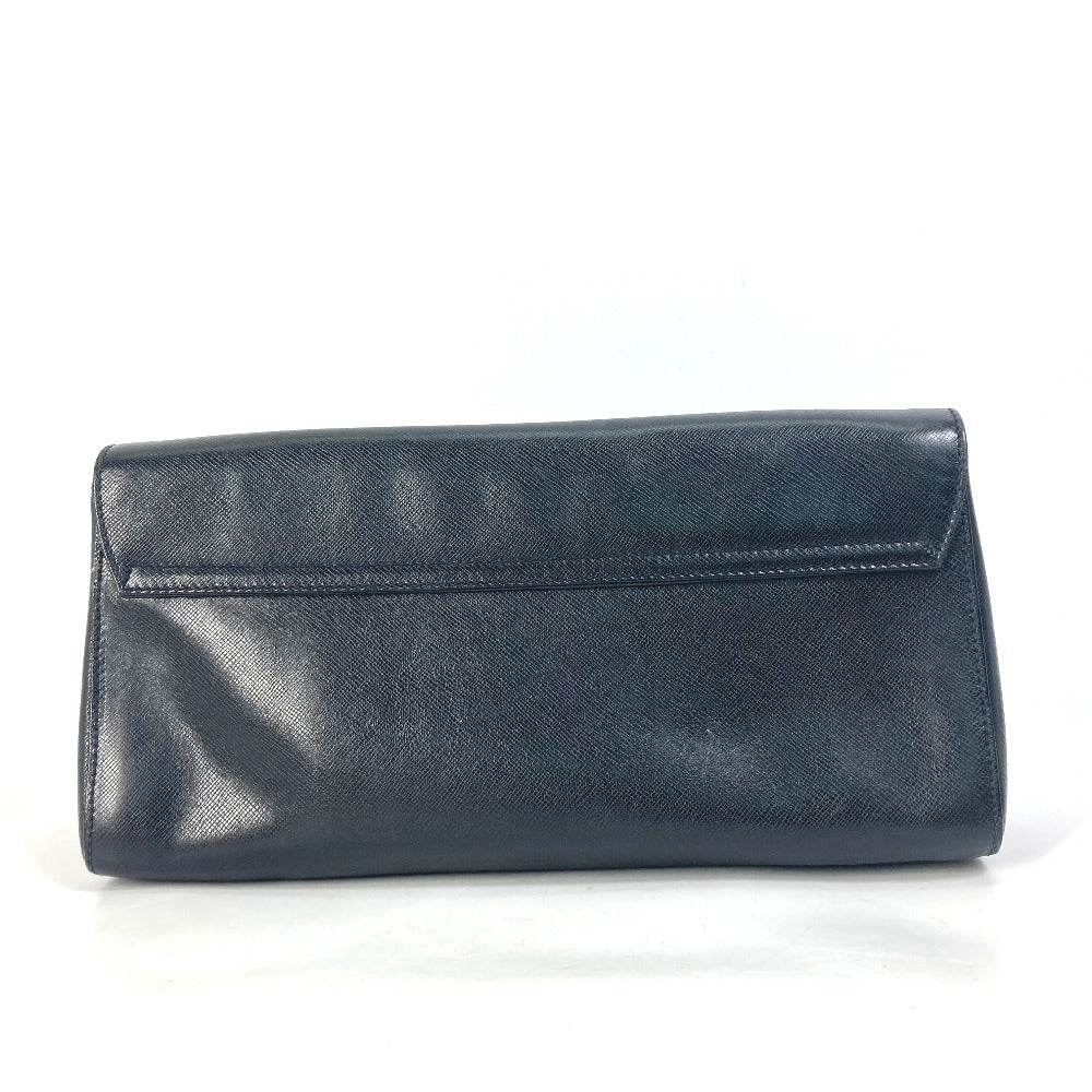 PRADA Clutch bag saffiano leather black Triangle logo plate Women Used