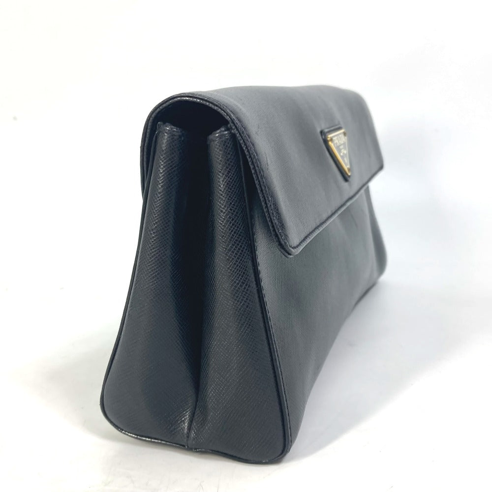 PRADA Clutch bag saffiano leather black Triangle logo plate Women Used