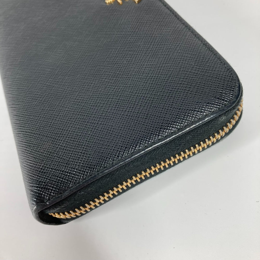 PRADA Long Wallet Purse Safiano leather black logo Zip Around Women Used