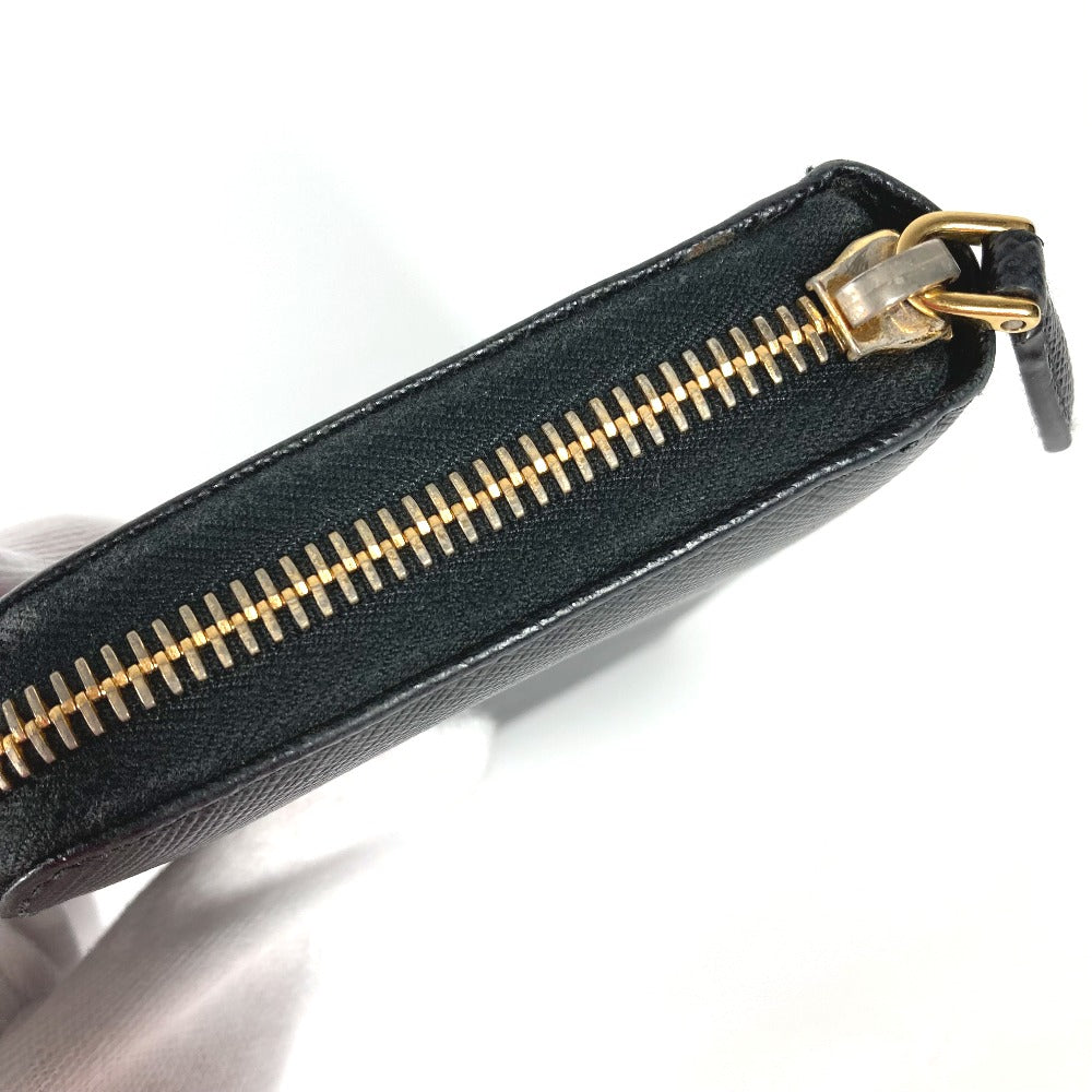 PRADA Long Wallet Purse Safiano leather black logo Zip Around Women Used