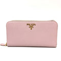 PRADA Long Wallet Purse 1ML506 saffiano leather pink logo Zippy wallet Women Used