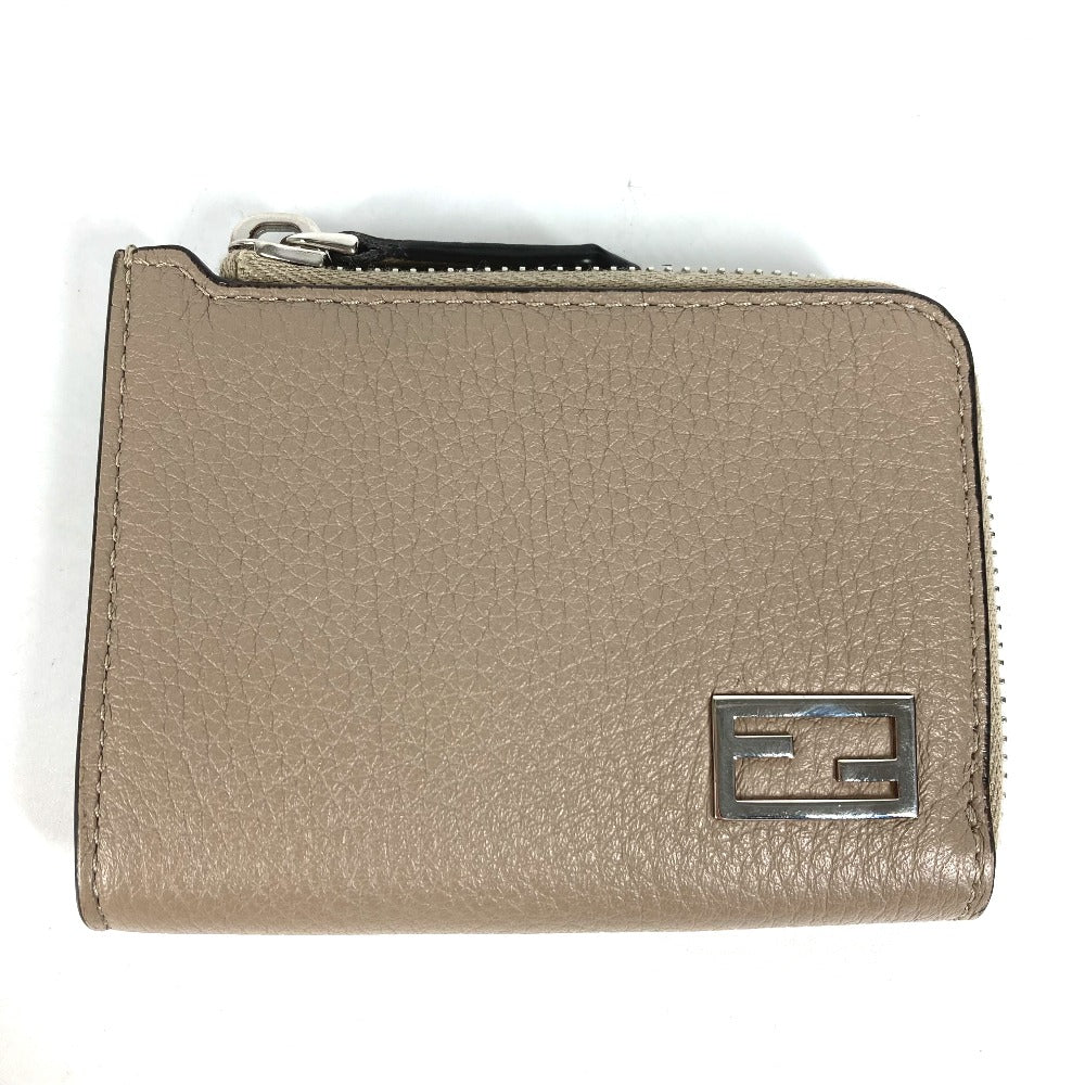FENDI Coin case 7M0330 leather Beige type Fragment case Wallet logo mens Used