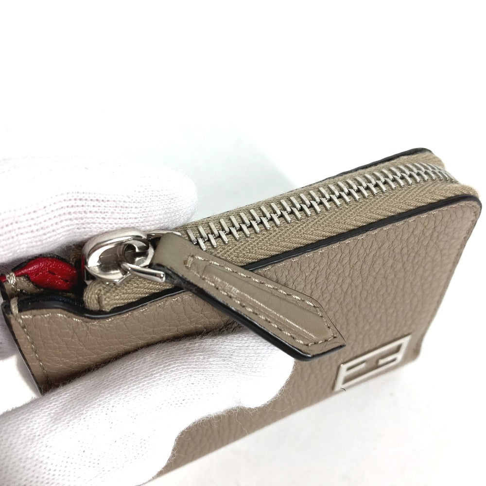 FENDI Coin case 7M0330 leather Beige type Fragment case Wallet logo mens Used