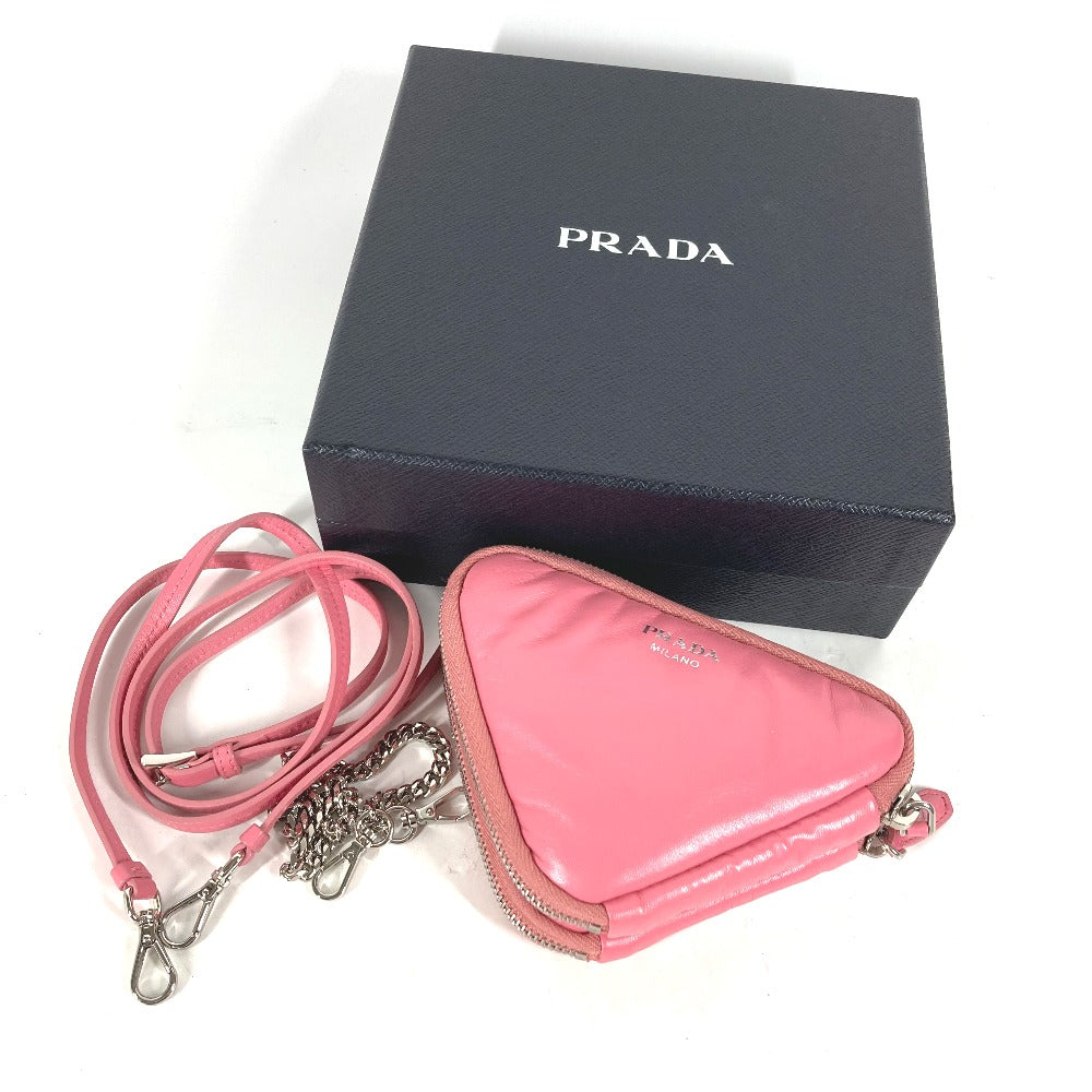 PRADA Shoulder Bag leather pink Chain Double triangle logo plate Women Used
