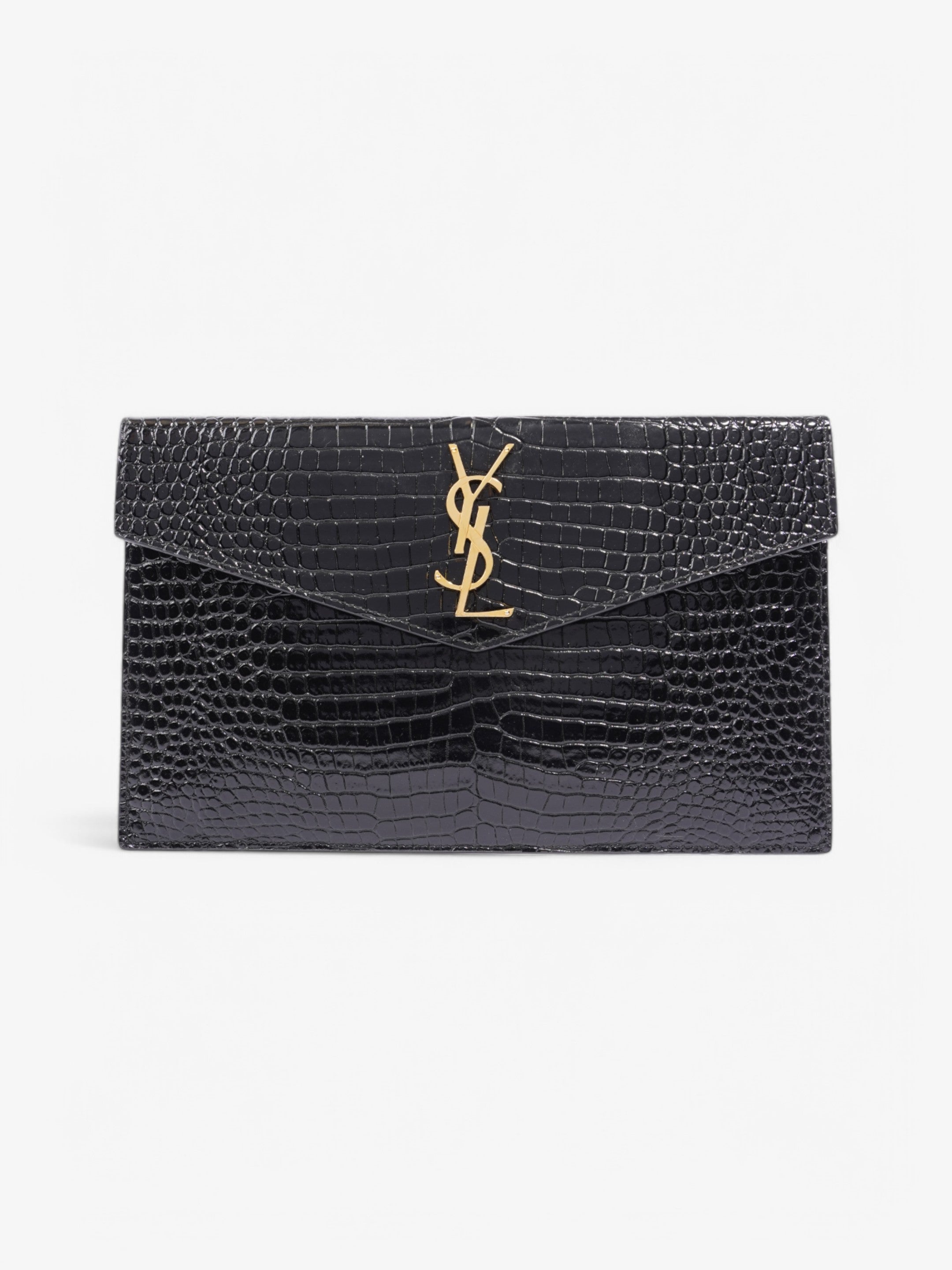 Saint Laurent Uptown Pouch Black Embossed Leather