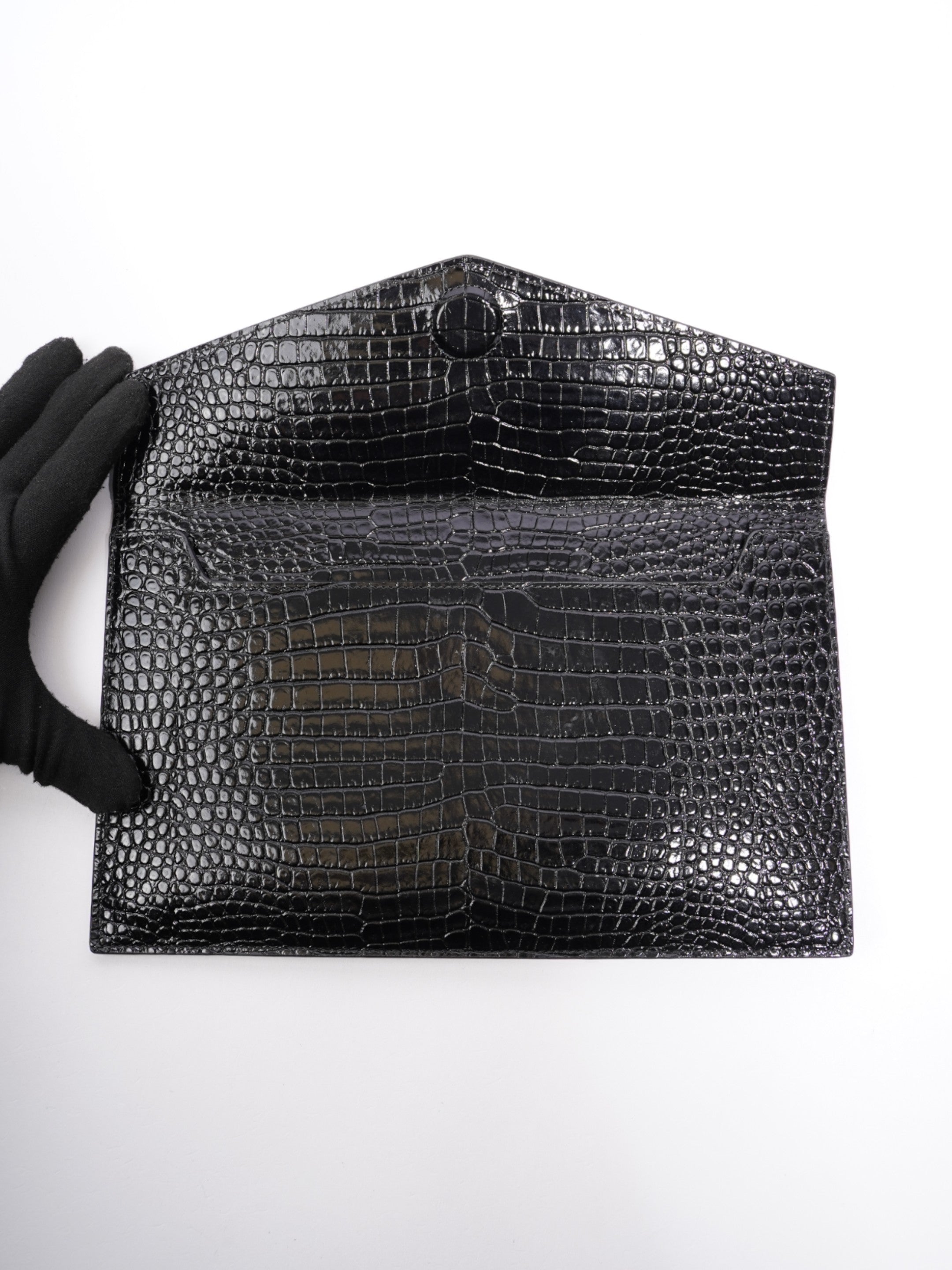Saint Laurent Uptown Pouch Black Embossed Leather
