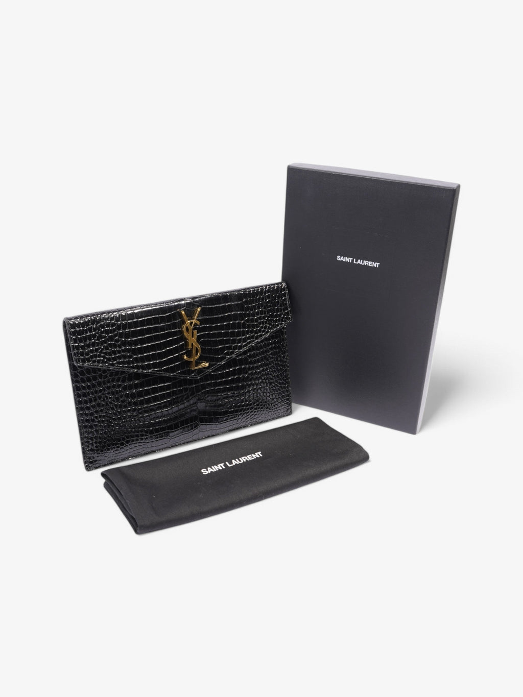 Saint Laurent Uptown Pouch Black Embossed Leather