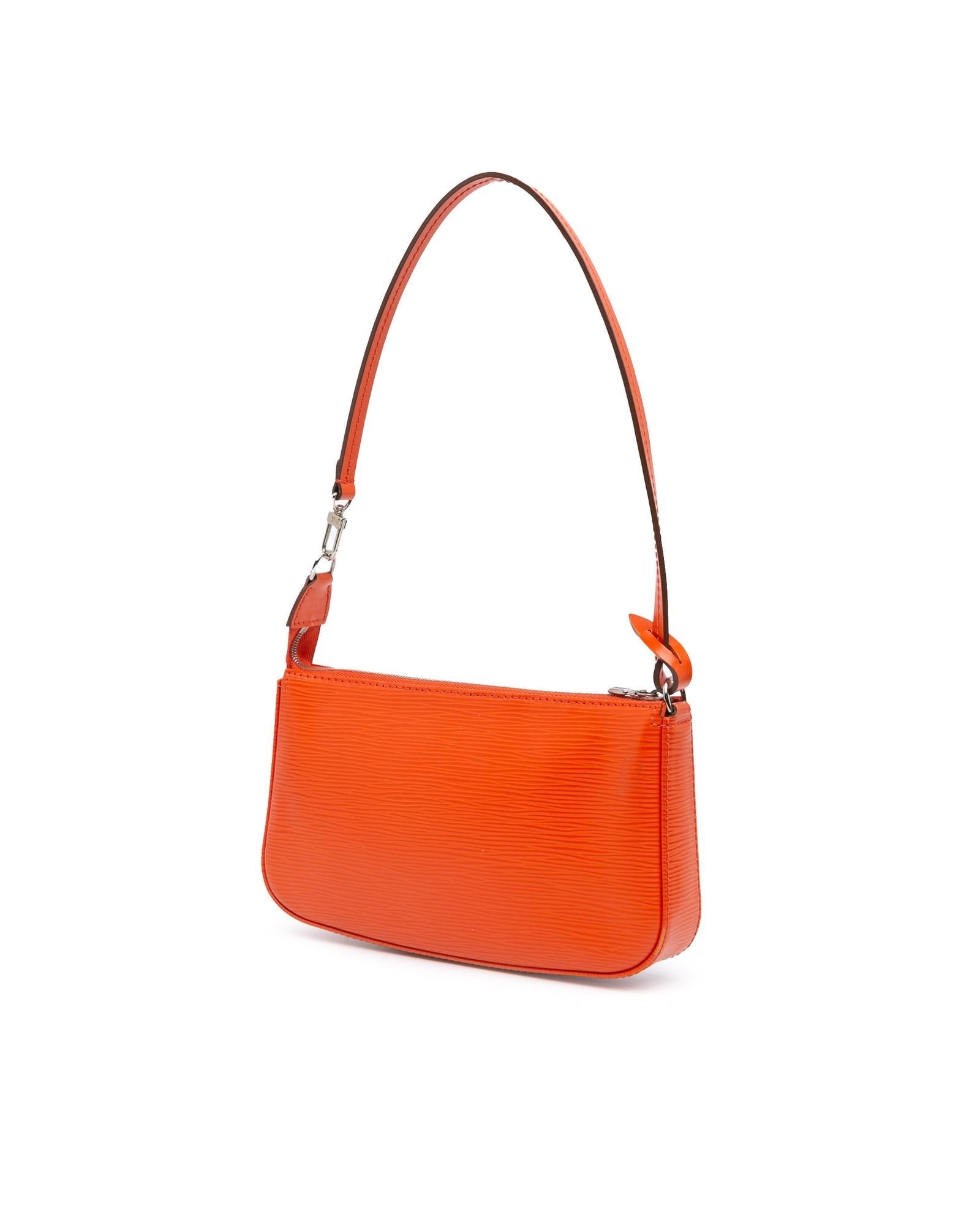 Epi Leather Pochette Accessoires with Top Zip Closure and Interior Slip Pocket