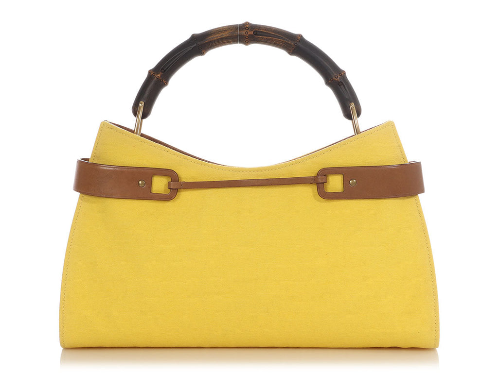 Gucci Yellow Canvas Bamboo Shoulder Bag