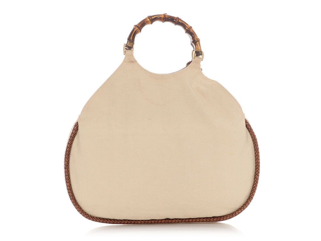 Gucci Beige Canvas Bamboo Handle Bag