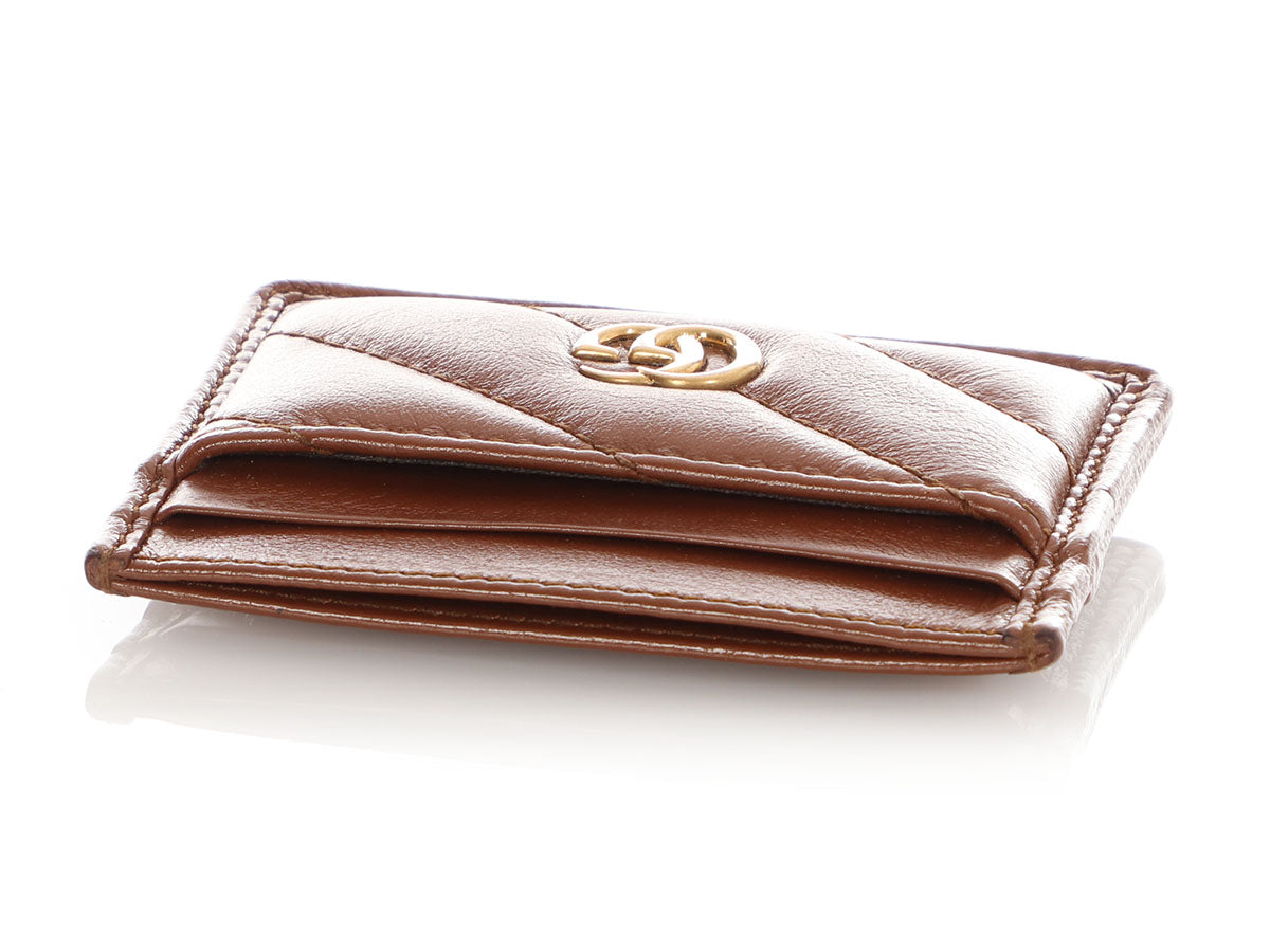 Gucci Brown MatelassÃ© GG Marmont Card Case