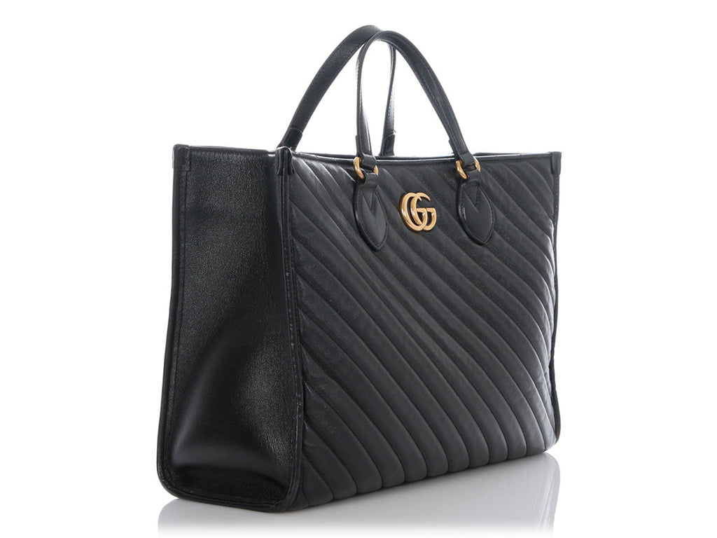 Gucci Black MatelassÃ© Diagonal GG Marmont Tote