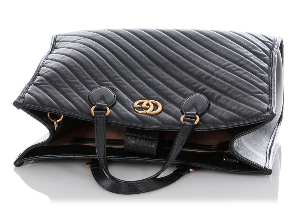 Gucci Black MatelassÃ© Diagonal GG Marmont Tote