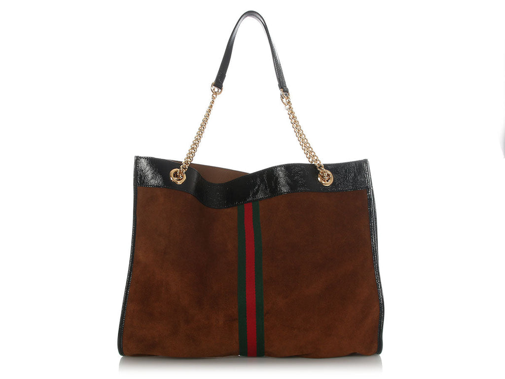 Gucci Large Brown Suede Calfskin Rajah Chain Tote