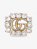Gucci Crystal Double G Brooch Aged Gold Base Metal