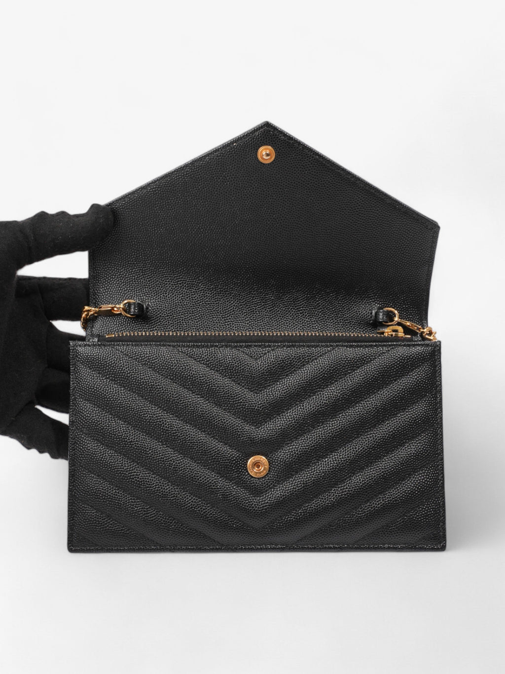 Saint Laurent Envelope Chain Wallet Black Grained Leather