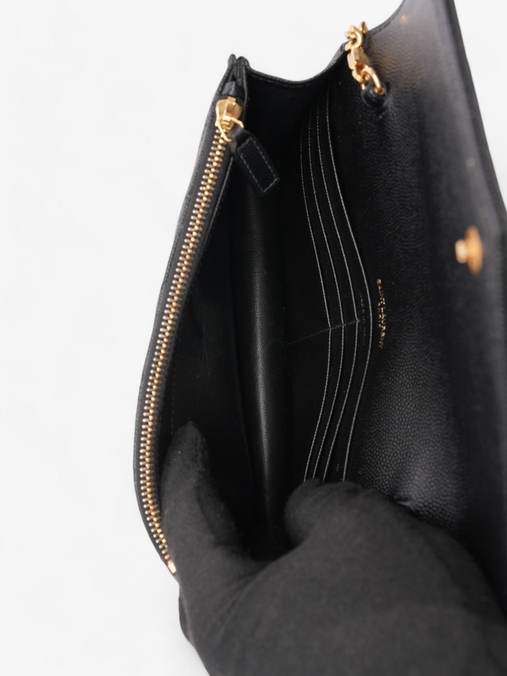 Saint Laurent Envelope Chain Wallet Black Grained Leather