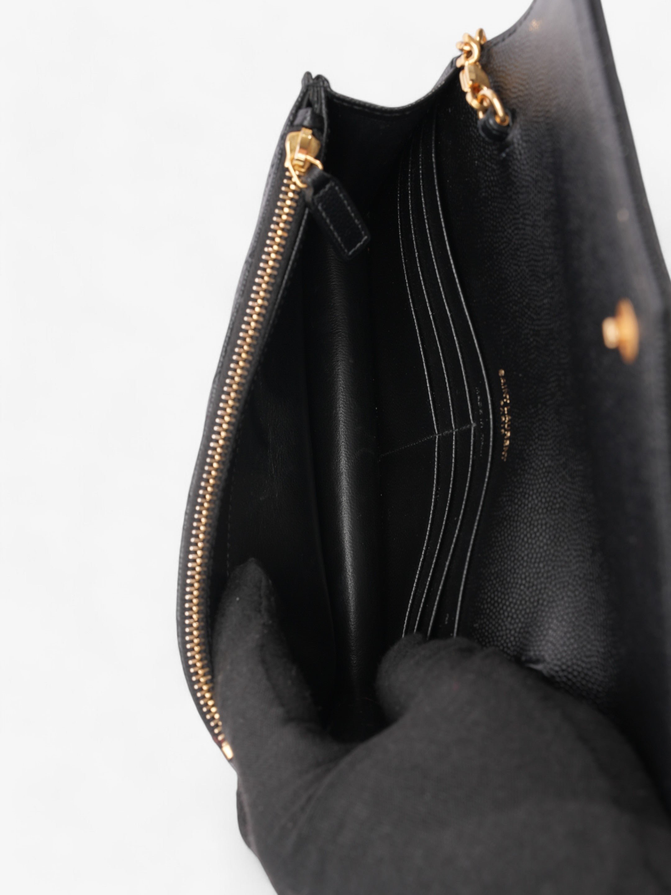 Saint Laurent Envelope Chain Wallet Black Grained Leather