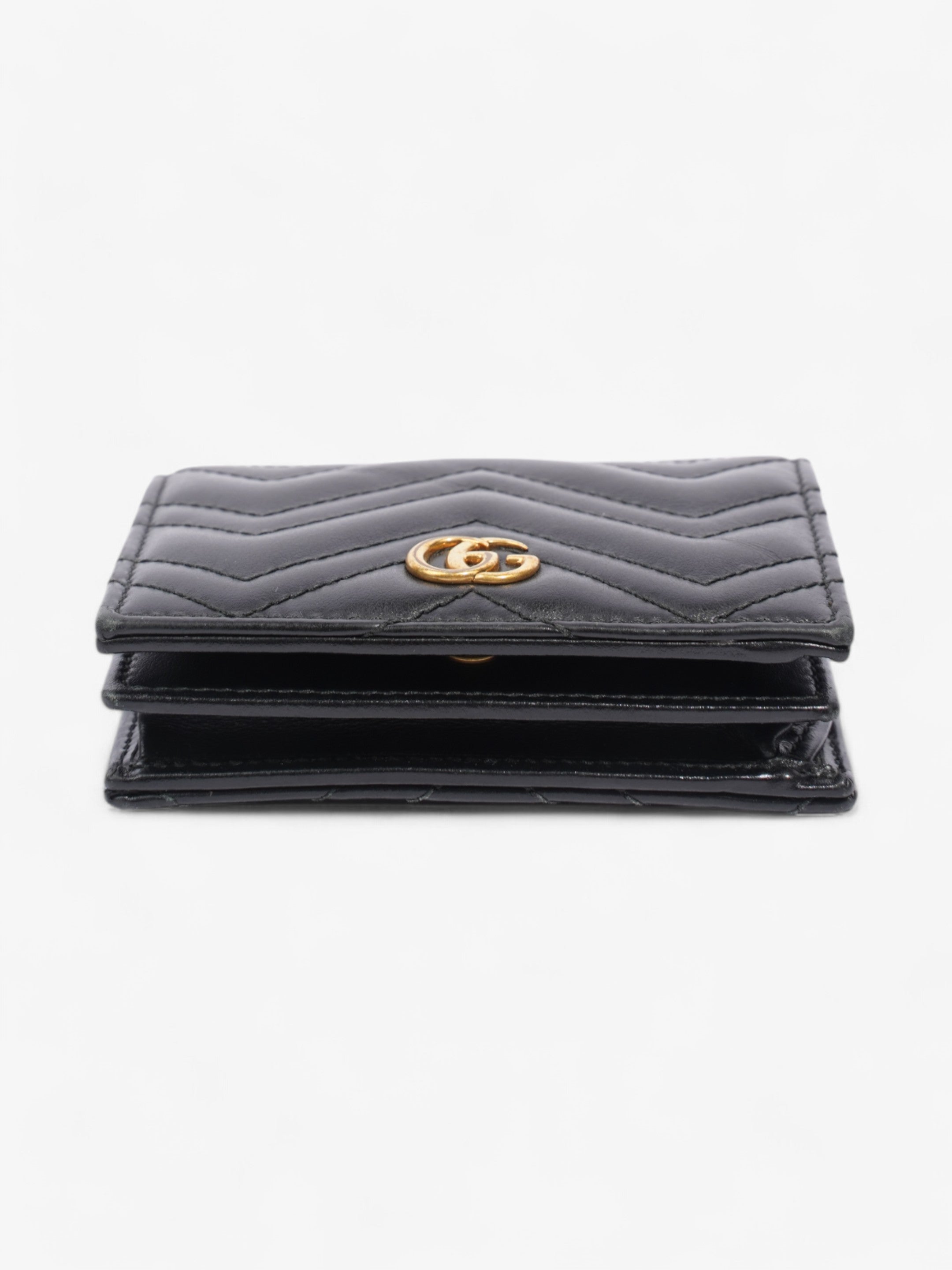 Gucci GG Marmont Card Case Wallet Black / Gold Matelasse Leather