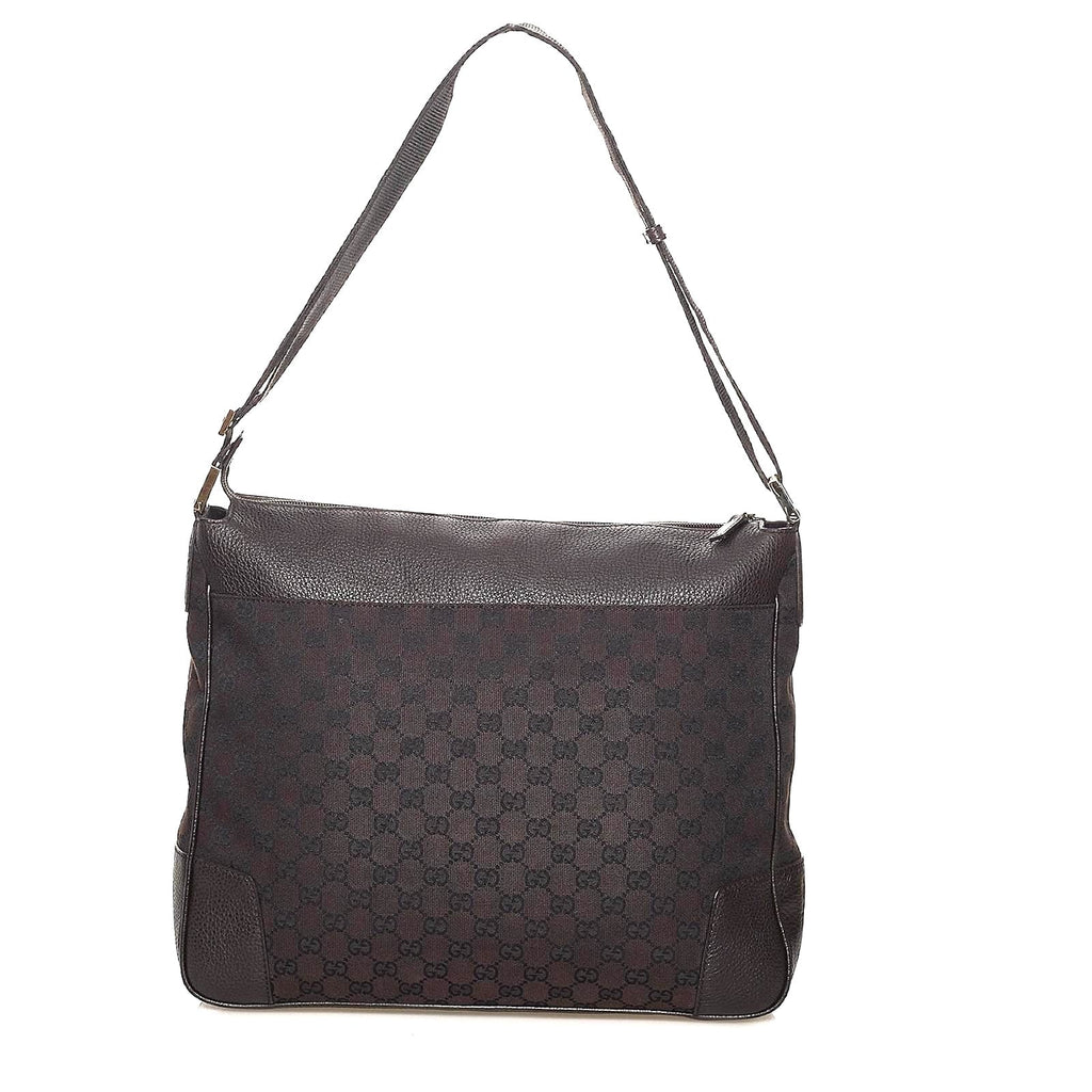 GUCCI GG MONOGRAM CANVAS LEATHER MESSENGER BAG