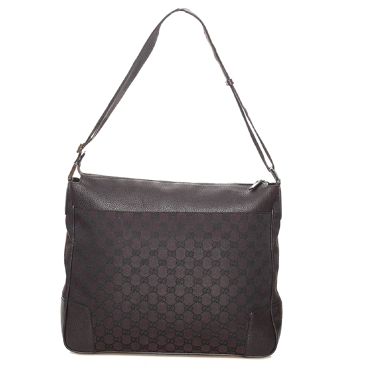 GUCCI GG MONOGRAM CANVAS LEATHER MESSENGER BAG