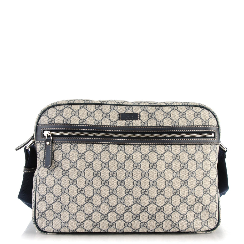 GUCCI GG PLUS MONOGRAM COATED CANVAS MESSENGER BAG NAVY