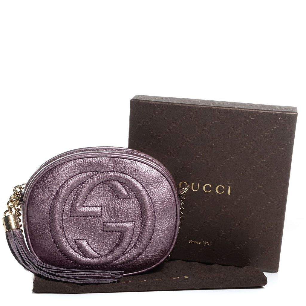 GUCCI METALLIC PEBBLED CALFSKIN MINI SOHO CHAIN BAG