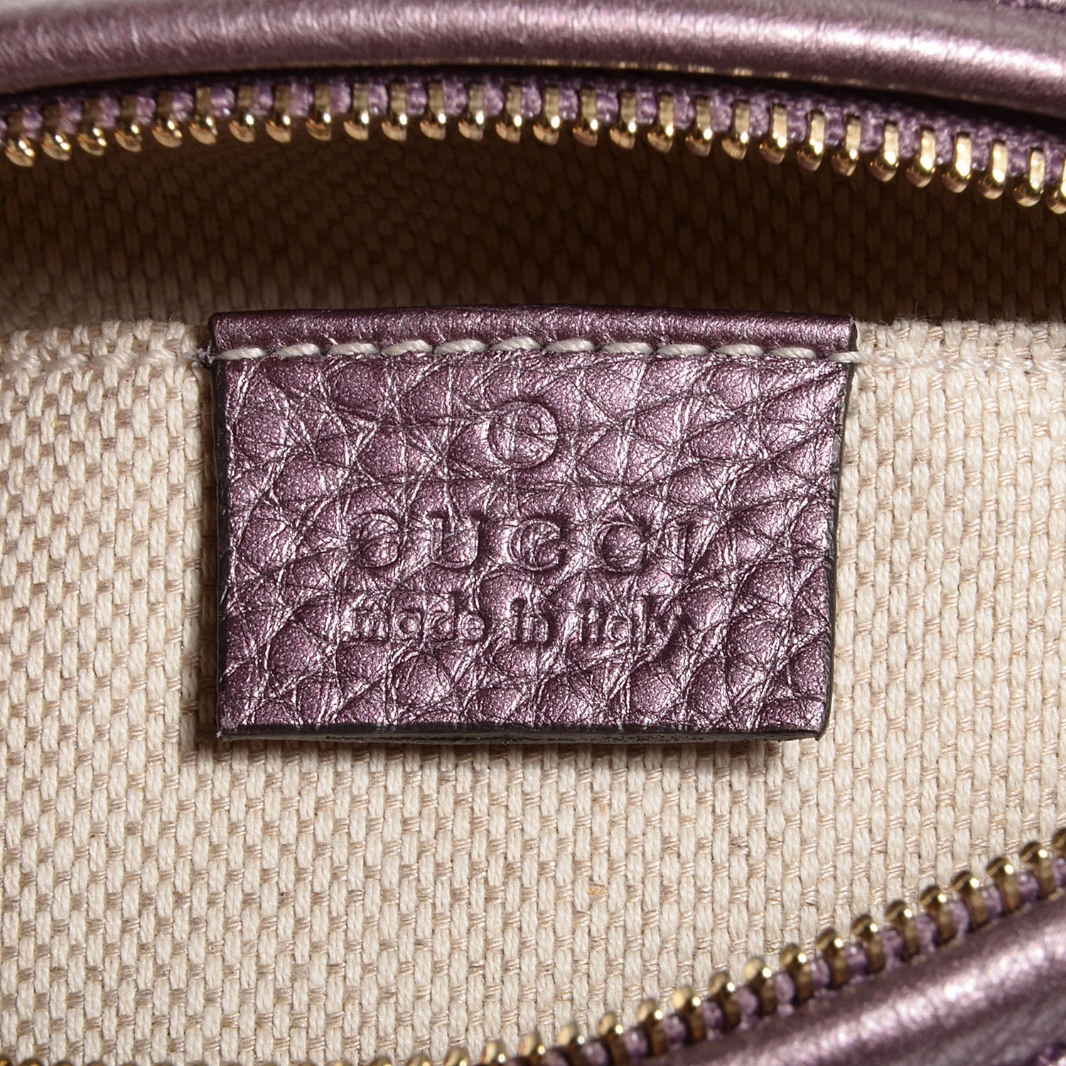 GUCCI METALLIC PEBBLED CALFSKIN MINI SOHO CHAIN BAG